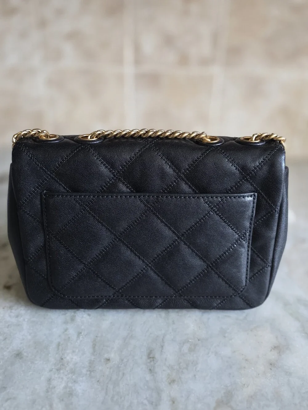 Tory Burch Willa Small Shoulder Bag Black Diamond Quilted Leather NWT